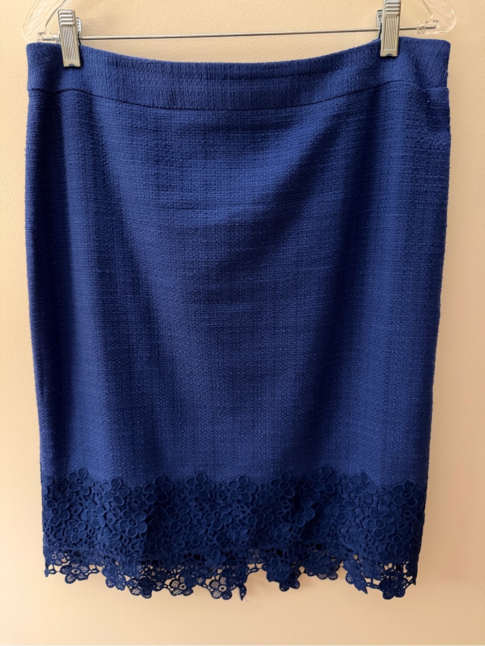 Talbots Navy Pencil Skirt with Lace Hem